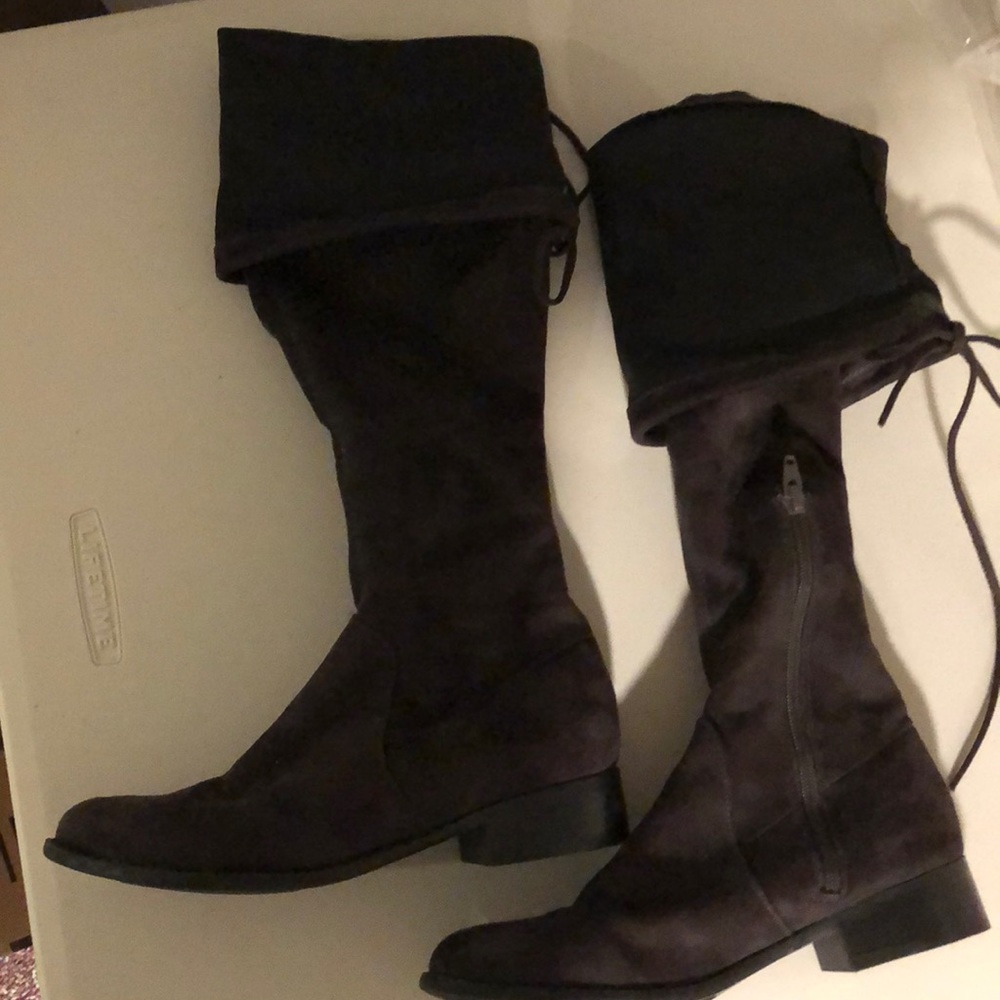 Dark Gray Suede Over the Knee Boots